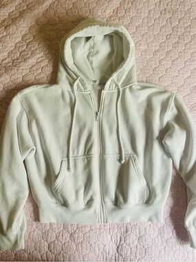 Cropped White Zip-Up Hoodie